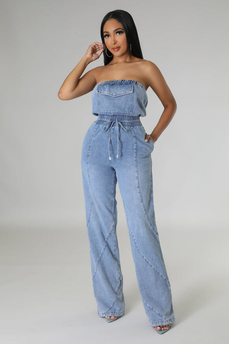 TUBE DENIM JUMPSUIT