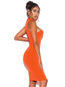 JOLENE ORANGE ASYMMETRIC CUT OUT DRESS