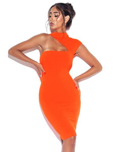 JOLENE ORANGE ASYMMETRIC CUT OUT DRESS