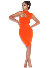 Load image into Gallery viewer, JOLENE ORANGE ASYMMETRIC CUT OUT DRESS