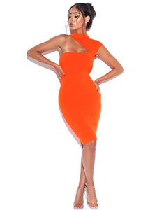 JOLENE ORANGE ASYMMETRIC CUT OUT DRESS