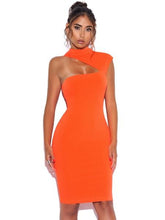 Load image into Gallery viewer, JOLENE ORANGE ASYMMETRIC CUT OUT DRESS