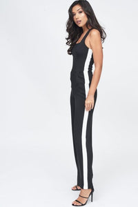 LAVISH ALICE SQUARE NECK SIDE STRIPE WIDE LEG JUMPSUIT