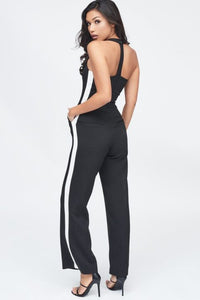 LAVISH ALICE SQUARE NECK SIDE STRIPE WIDE LEG JUMPSUIT