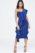 Load image into Gallery viewer, LAVISH ALICE EXAGGERATED FRILL ONE SHOULDER MIDI DRESS