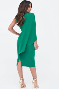 LAVISH ALICE ONE SHOULDER CAPE MIDI DRESS