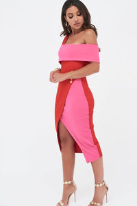 LAVISH ALICE PONTE ONE SIDE BANDEAU WRAP MIDI DRESS
