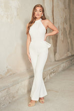 Load image into Gallery viewer, LAVISH ALICE BOW BACK SATIN MIX FIT AND FLARE JUMPSUIT