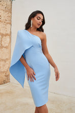 Load image into Gallery viewer, LAVISH ALICE ONE SHOULDER CAPE MIDI DRESS IN CORNFLOWER BLUE