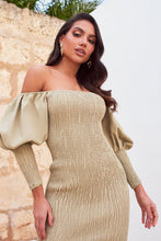 Load image into Gallery viewer, LAVISH ALICE BARDOT SHIRRED MIDI DRESS