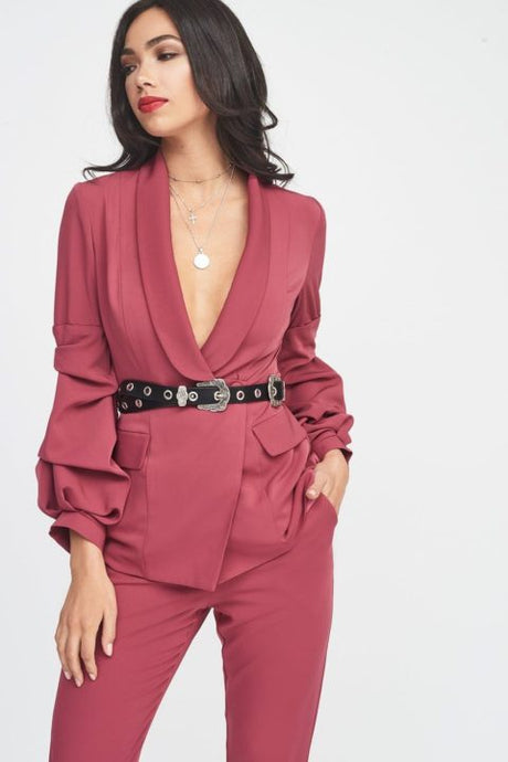LAVISH ALICE GATHERED SLEEVE BLAZER JACKET