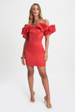 Load image into Gallery viewer, LAVISH ALICE SCARLET SATIN PLEATED CORSET PUFF SLEEVE MINI DRESS - RED