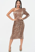 Load image into Gallery viewer, ROSIE CONNOLLY PUFF ONE SHOULDER SEQUIN MIDI DRESS