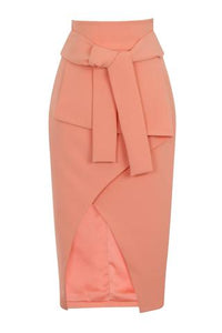 LAVISH ALICE TIE FRONT ASYMMETRIC WRAP MIDI SKIRT