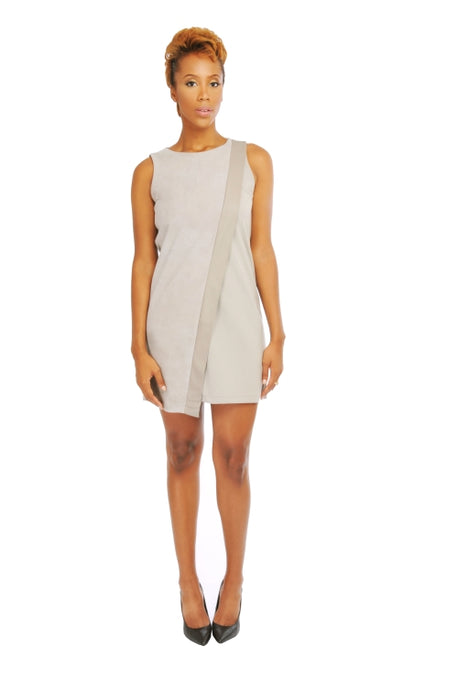MY TRIBE MOCK WRAP SUEDE DRESS