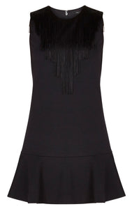 BCBG ALYN FRINGE TRIM FLOUNCE HEM DRESS