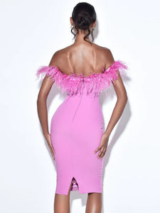 OPHELIA FUCHSIA FEATHER CORSET DRESS