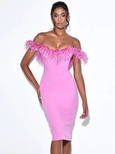 Load image into Gallery viewer, OPHELIA FUCHSIA FEATHER CORSET DRESS