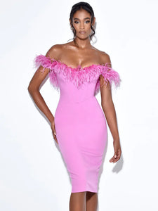 OPHELIA FUCHSIA FEATHER CORSET DRESS