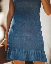 Load image into Gallery viewer, SMOCKED DENIM MINI DRESS