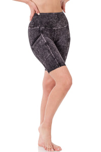 MINERAL WASHED WIDE WAISTBAND BIKER SHORTS