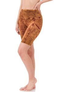 MINERAL WASHED WIDE WAISTBAND BIKER SHORTS