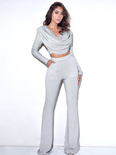 Load image into Gallery viewer, XIARA SILVER GLITTER FLARE TROUSERS