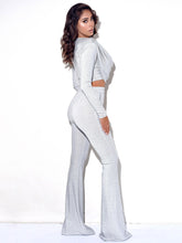 Load image into Gallery viewer, XIARA SILVER GLITTER FLARE TROUSERS