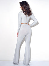 Load image into Gallery viewer, XIARA SILVER GLITTER FLARE TROUSERS