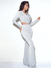 Load image into Gallery viewer, XIARA SILVER GLITTER FLARE TROUSERS