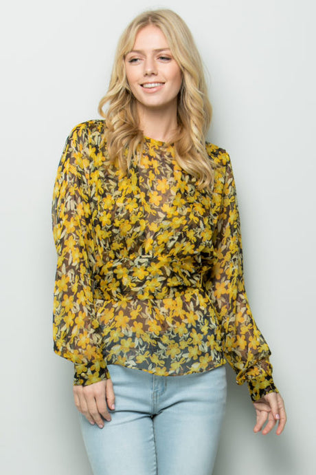 SHEER FLORAL PRINT BLOUSE