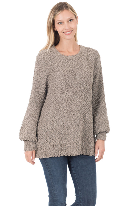 POPCORN BALLOON SLEEVE PULLOVER SWEATER