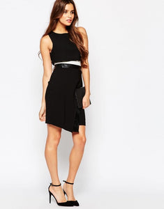 ADELYN RAE TWOFER DRESS WITH FAUX LEATHER CONTRAST
