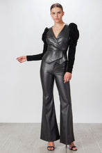 Load image into Gallery viewer, FAUX LEATHER AND VELVET PEPLUM TOP