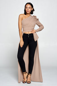 DRAMATIC ONE SLEEVE HIGH-LOW TOP