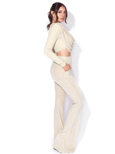 Load image into Gallery viewer, XIARA PALE YELLOW GLITTER FLARE TROUSERS
