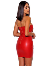 Load image into Gallery viewer, YASHIRA RED LEATHER STRAPLESS DRESS