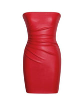 Load image into Gallery viewer, YASHIRA RED LEATHER STRAPLESS DRESS