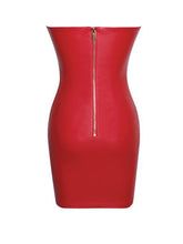 Load image into Gallery viewer, YASHIRA RED LEATHER STRAPLESS DRESS