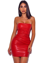Load image into Gallery viewer, YASHIRA RED LEATHER STRAPLESS DRESS