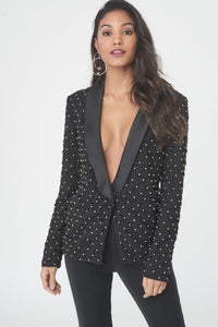 LAVISH ALICE LATTICED PLEATED BEADED TUXEDO JACKET