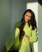 Load image into Gallery viewer, APPLE GREEN SPLIT FRONT TAILORED SLIM LEG TROUSER