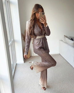 CHAMPAGNE OMBRE SEQUIN TIE FRONT BLAZER