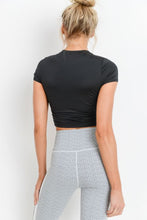Load image into Gallery viewer, RUCHED SIDE CROP TOP BLACK