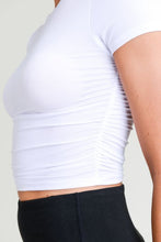 Load image into Gallery viewer, RUCHED SIDE CROP TOP WHITE