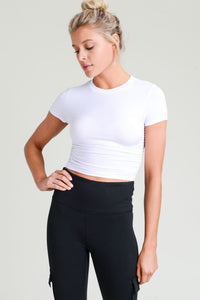 RUCHED SIDE CROP TOP WHITE