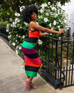 MULTI STRIPE KNITTED MIDI DRESS