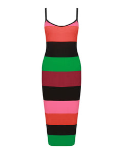 MULTI STRIPE KNITTED MIDI DRESS