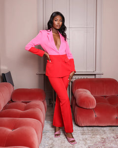 PINK AND RED COLOR BLOCK TAILORED BLAZER