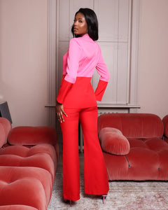 PINK AND RED COLOR BLOCK TAILORED BLAZER